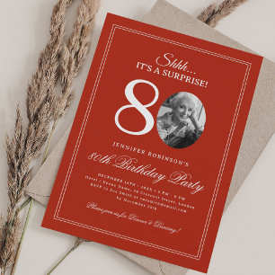 Red Surprise 80th Birthday Party Invitation