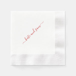 Red Swash Script Personalized Coined Wedding Napkin