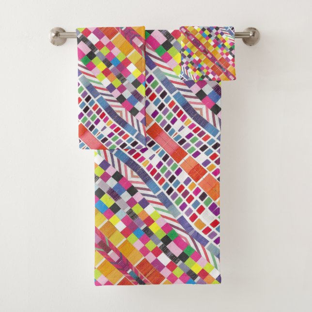 Red Swatches and Colourful Pixels Bath Towel Set (Insitu)