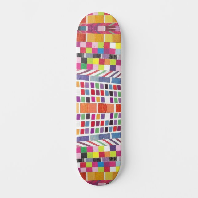 Red Swatches and Colourful Pixels Skateboard (Front)