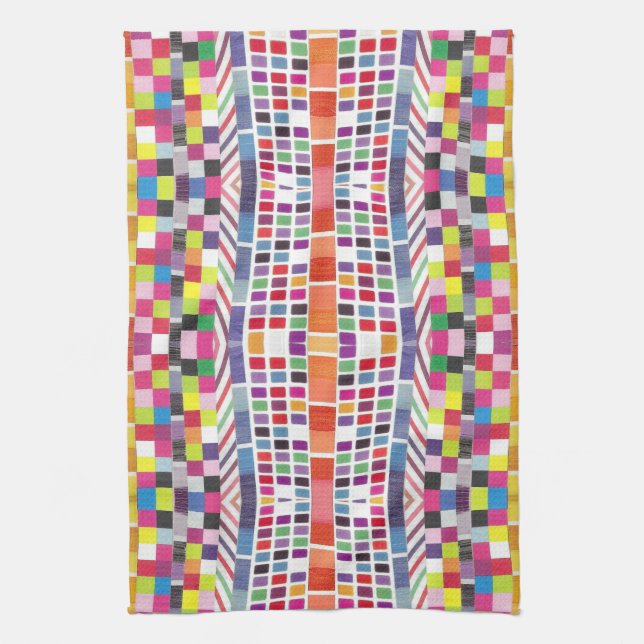 Red Swatches + Colourful Pixels  Tea Towel (Vertical)