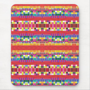 red swatches, stripes, and colorful pixels mouse pad