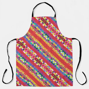 red swatches, stripes, and colourful pixels apron