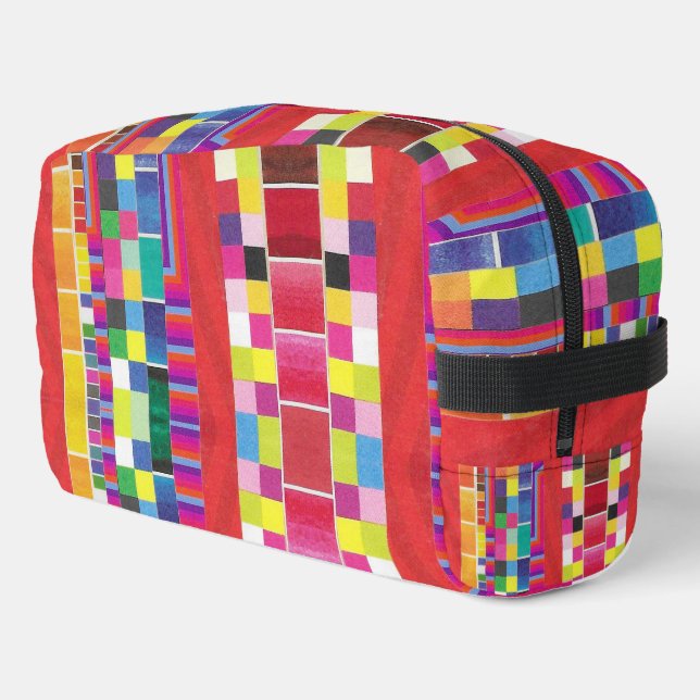 red swatches, stripes, and colourful pixels dopp kit (Left Corner)