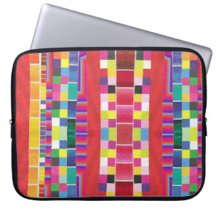 red swatches, stripes, and colourful pixels laptop sleeve