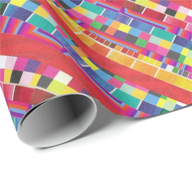 red swatches, stripes, and colourful pixels wrapping paper (Roll Corner)