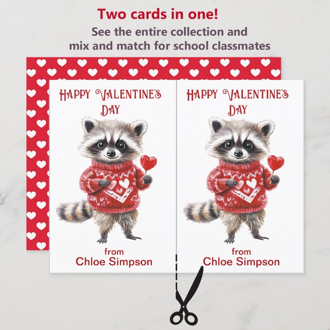 Red Sweater Racoon Kid's Valentine Classroom Card (Creator Uploaded)