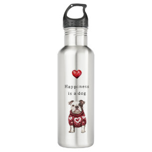 Red Sweater White Hearts Happiness is a dog 710 Ml Water Bottle