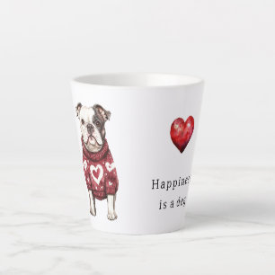 Red Sweater White Hearts Happiness is a dog Latte Mug
