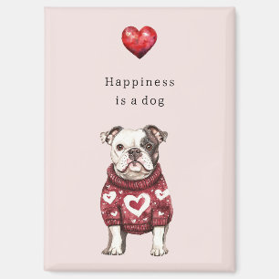 Red Sweater White Hearts Happiness is a dog Magnet