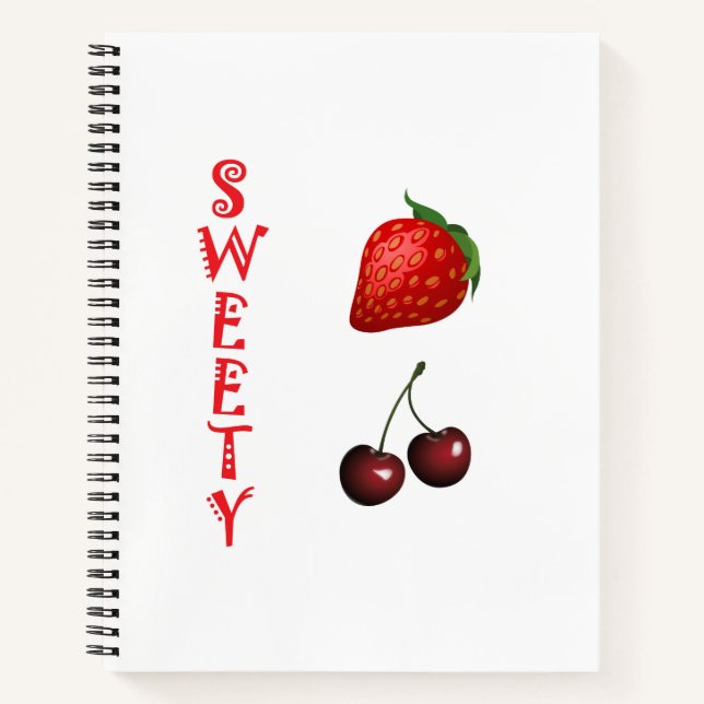 Red Sweaty Sawberry and Cherry Colourful Fruits Notebook (Front)