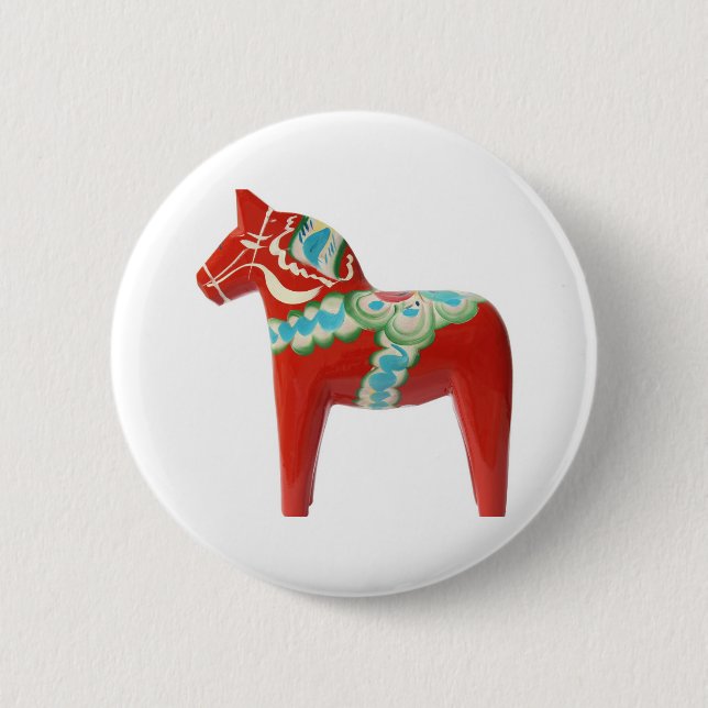 Red Swedish Dala Horse 6 Cm Round Badge (Front)