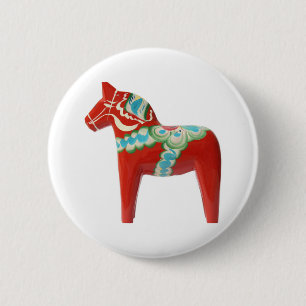 Red Swedish Dala Horse 6 Cm Round Badge