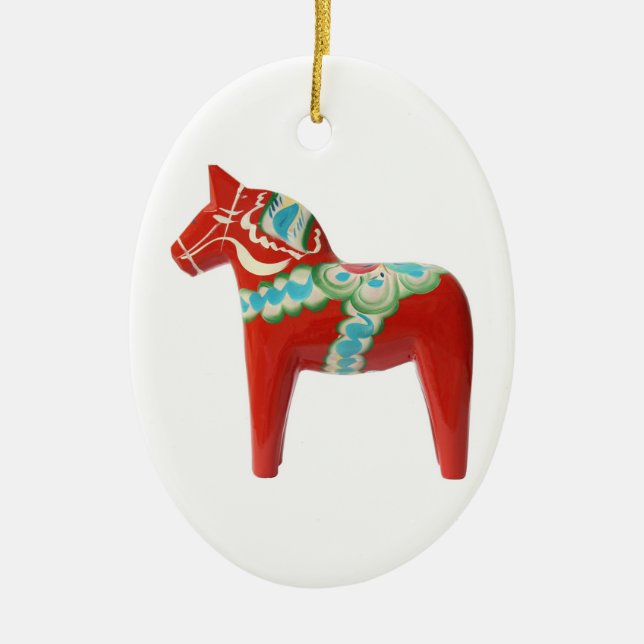 Red Swedish Dala Horse Ceramic Tree Decoration (Front)