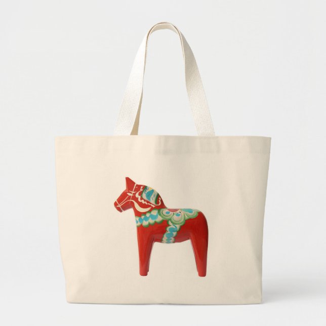 Red Swedish Dala Horse Large Tote Bag (Front)