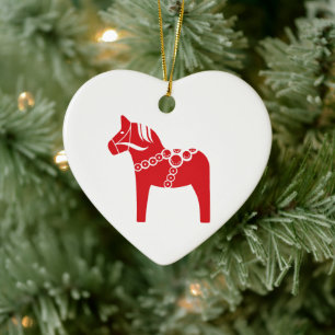 Red Swedish Horse Art Ceramic Tree Decoration