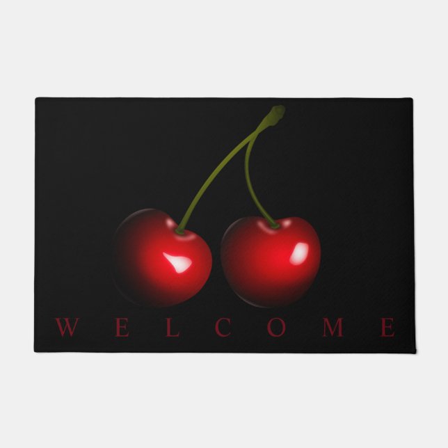 Red Sweet Cherries Doormat Welcome Text (Front)