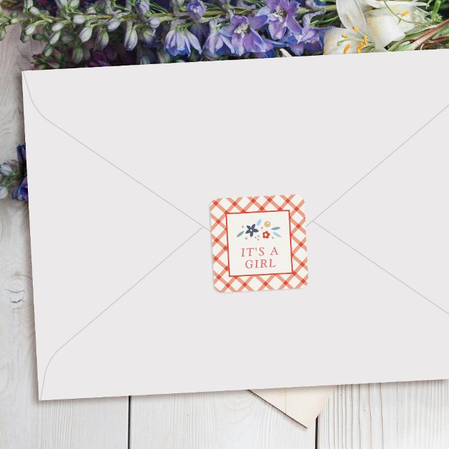 Red Sweet Floral Baby Girl Envelope Seal Label (Creator Uploaded)