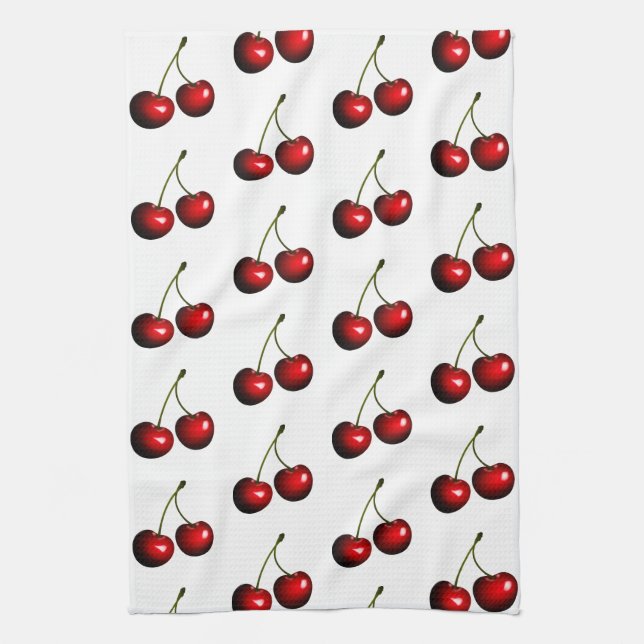 Red Sweet Fresh Cherries Tea Towel (Vertical)
