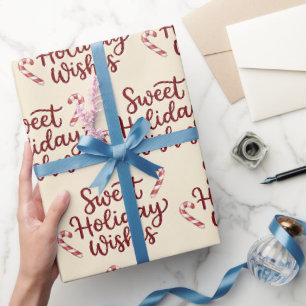 Red Sweet Holiday Wishes Candy Cane Christmas Wrapping Paper