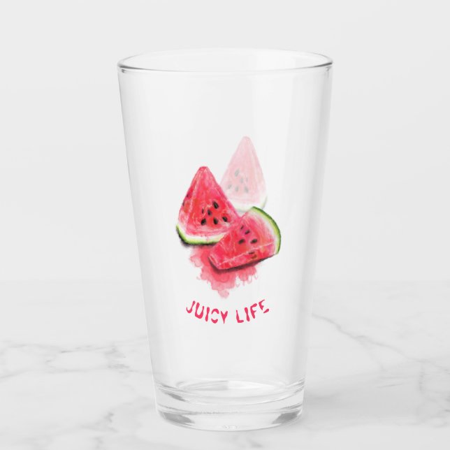 Red Sweet Juicy Watermelon Pieces Glass (Front)