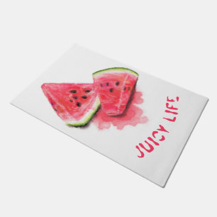 Red Sweet Juicy Watermelon Pieces Tasty - Drawing  Doormat