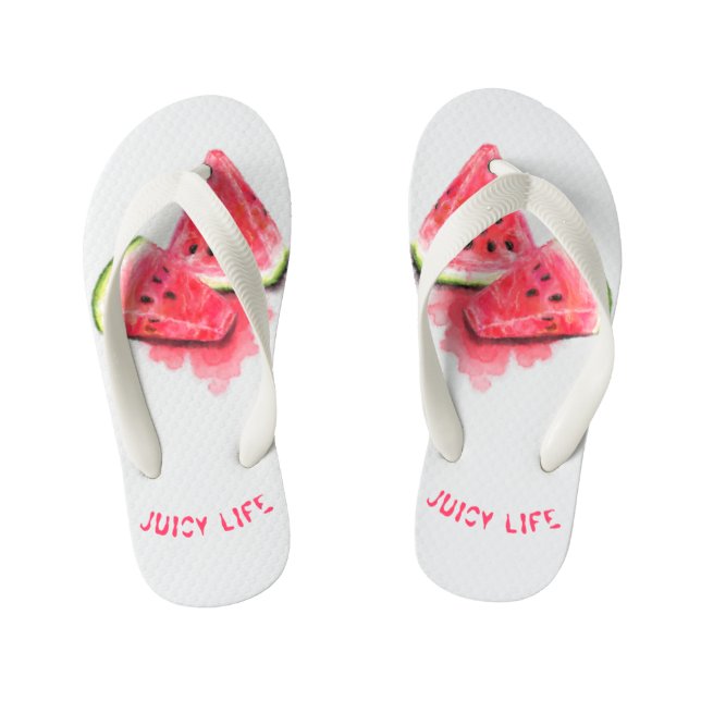 Red Sweet Juicy Watermelon Pieces Tasty - Drawing  Kid's Jandals (Footbed)