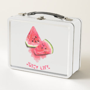 Red Sweet Juicy Watermelon Pieces Tasty - Drawing Metal Lunch Box
