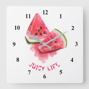 Red Sweet Juicy Watermelon Pieces Tasty - Drawing  Square Wall Clock