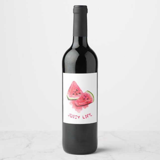 Red Sweet Juicy Watermelon Pieces Tasty - Drawing  Wine Label (Front)