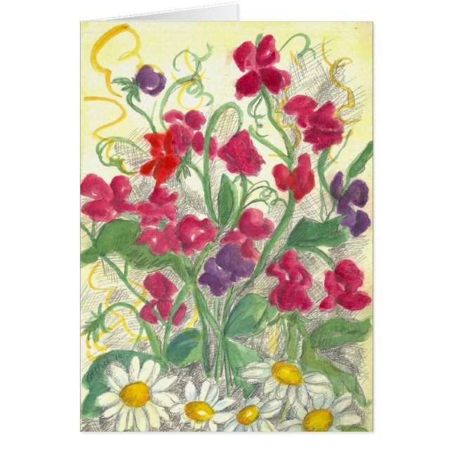 Red Sweet Pea Flower Garden Watercolor Blank Card (Front)