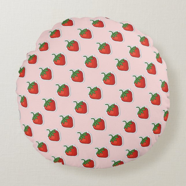 Red Sweet Strawberry pattern Round Cushion (Front)