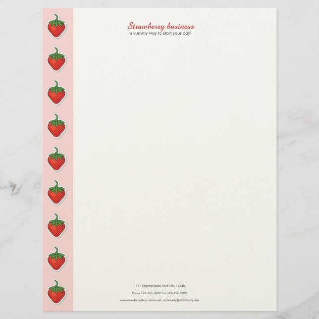 Red Sweet Strawberry - personalised text & address Personalised Letterhead (Front)