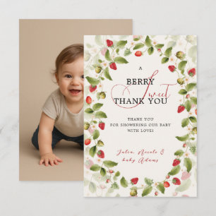 Red Sweet Strawberry Wildflower Wreath Baby Shower Invitation
