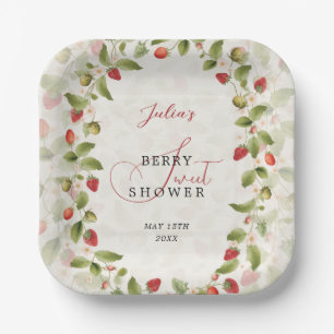 Red Sweet Strawberry Wildflower Wreath Baby Shower Paper Plate