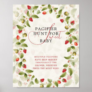Red Sweet Strawberry Wildflower Wreath Baby Shower Poster