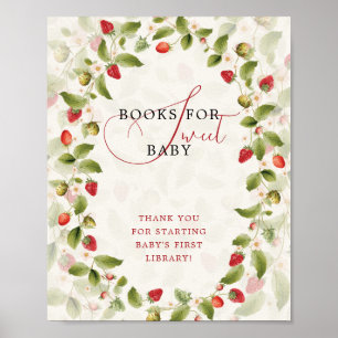 Red Sweet Strawberry Wildflower Wreath Baby Shower Poster