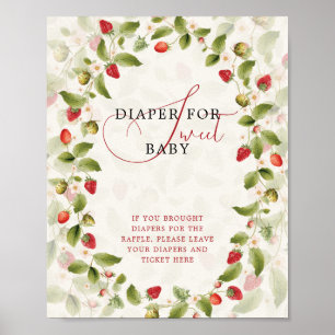 Red Sweet Strawberry Wildflower Wreath Baby Shower Poster