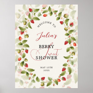 Red Sweet Strawberry Wildflower Wreath Baby Shower Poster