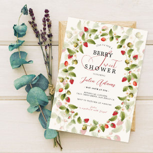 Red Sweet Wild Strawberry Flowers Baby Shower Invitation