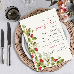 Red Sweet Wild Strawberry Flowers Rehearsal Dinner Invitation