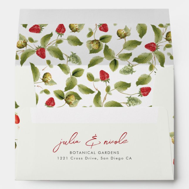 Red Sweet Wild Strawberry Flowers Wedding Envelope (Back (Bottom))