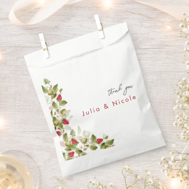 Red Sweet Wild Strawberry Flowers Wedding Favour Bags (Clipped)