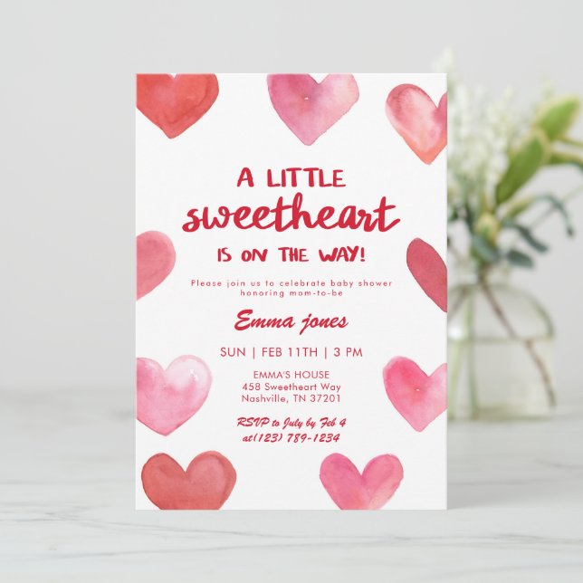 Red Sweetheart Is On The Way Baby Shower Invitation (Standing Front)