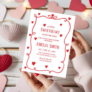 Red Sweetheart Valentine's Day Girls doodle Baby Invitation