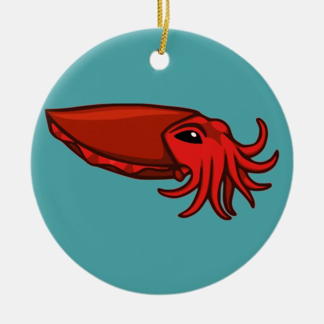 Red Swimming Cuttlefish Ceramic Tree Decoration (Front)