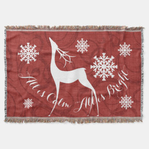 Red Swirl All is Calm All is Bright Deer Throw