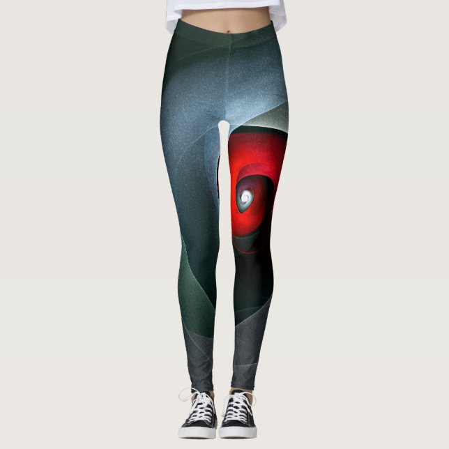 Red Swirl Artistic Modern Abstract Art Pattern #19 Leggings (Front)