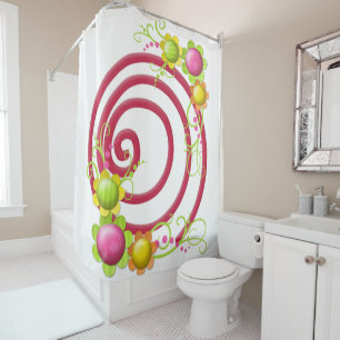 Red Swirl Floral Shower Curtain