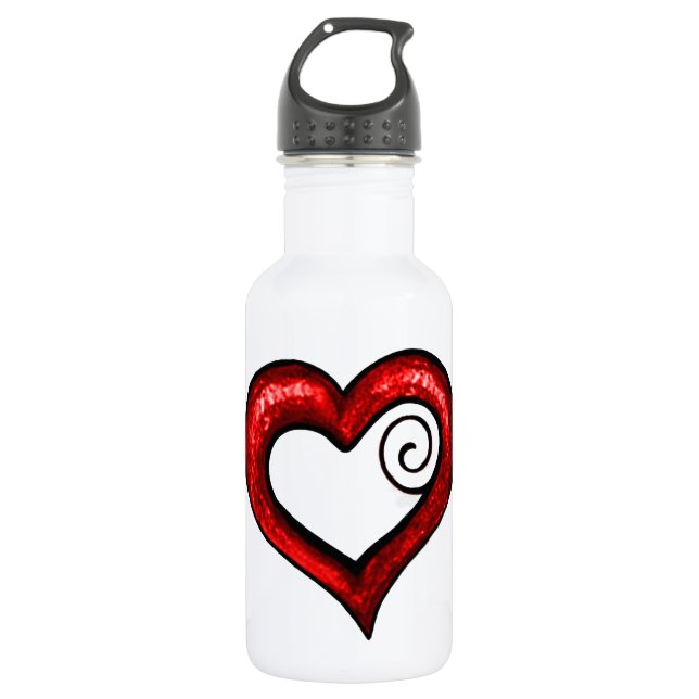 Red Swirl Heart 532 Ml Water Bottle (Front)
